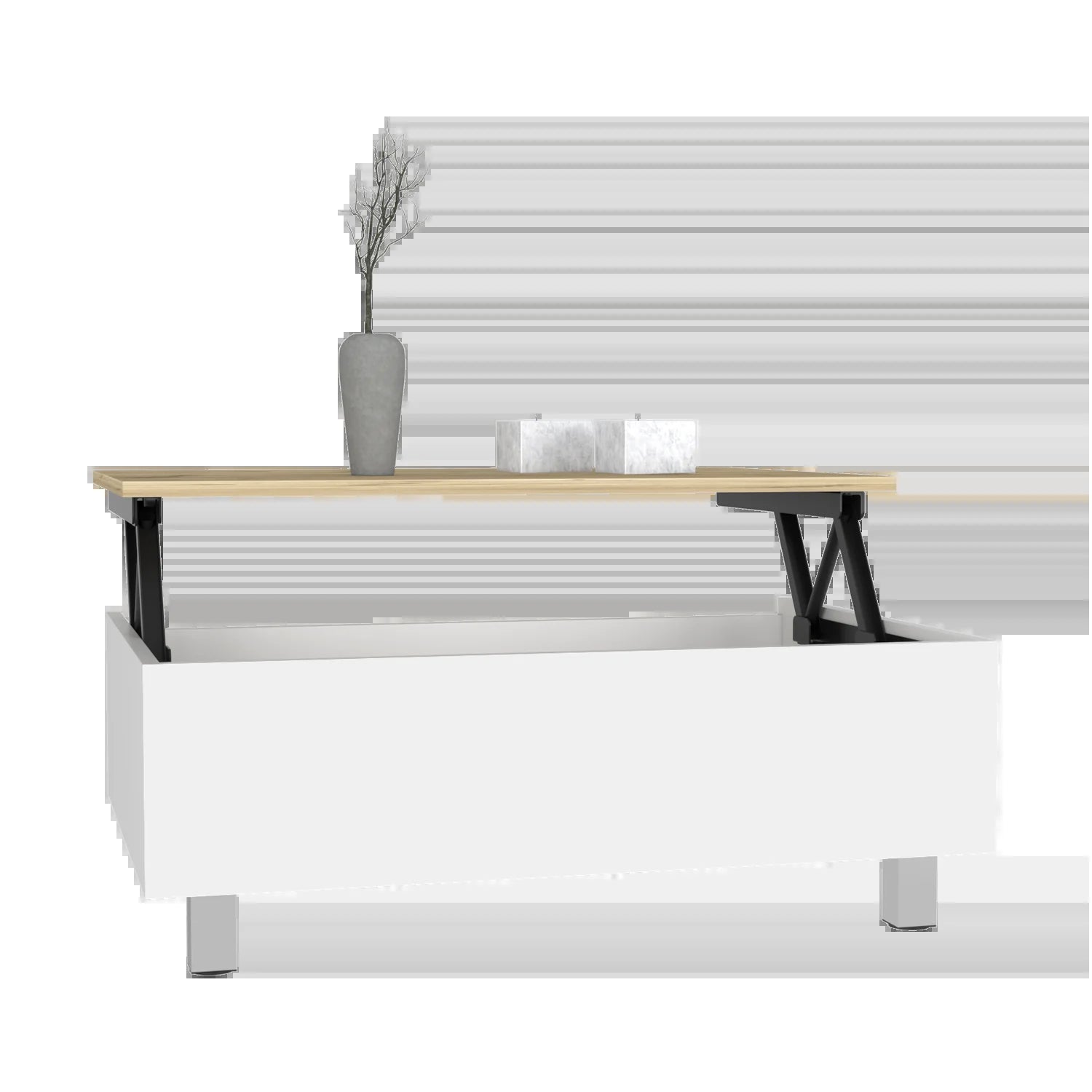 "Annapolis Lift Top Coffee Table with Hidden Storage - Elegant White and Light Oak Finish"