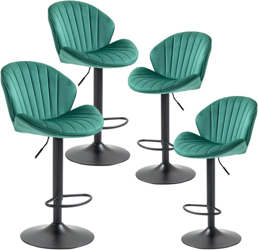 "Luxurious Velvet Swivel Bar Stools Set of 4 - Stylish Counter Height Barstools with Backrest, Perfect for Kitchen, Bar, or Club - Adjustable and Vibrant Blue Design"