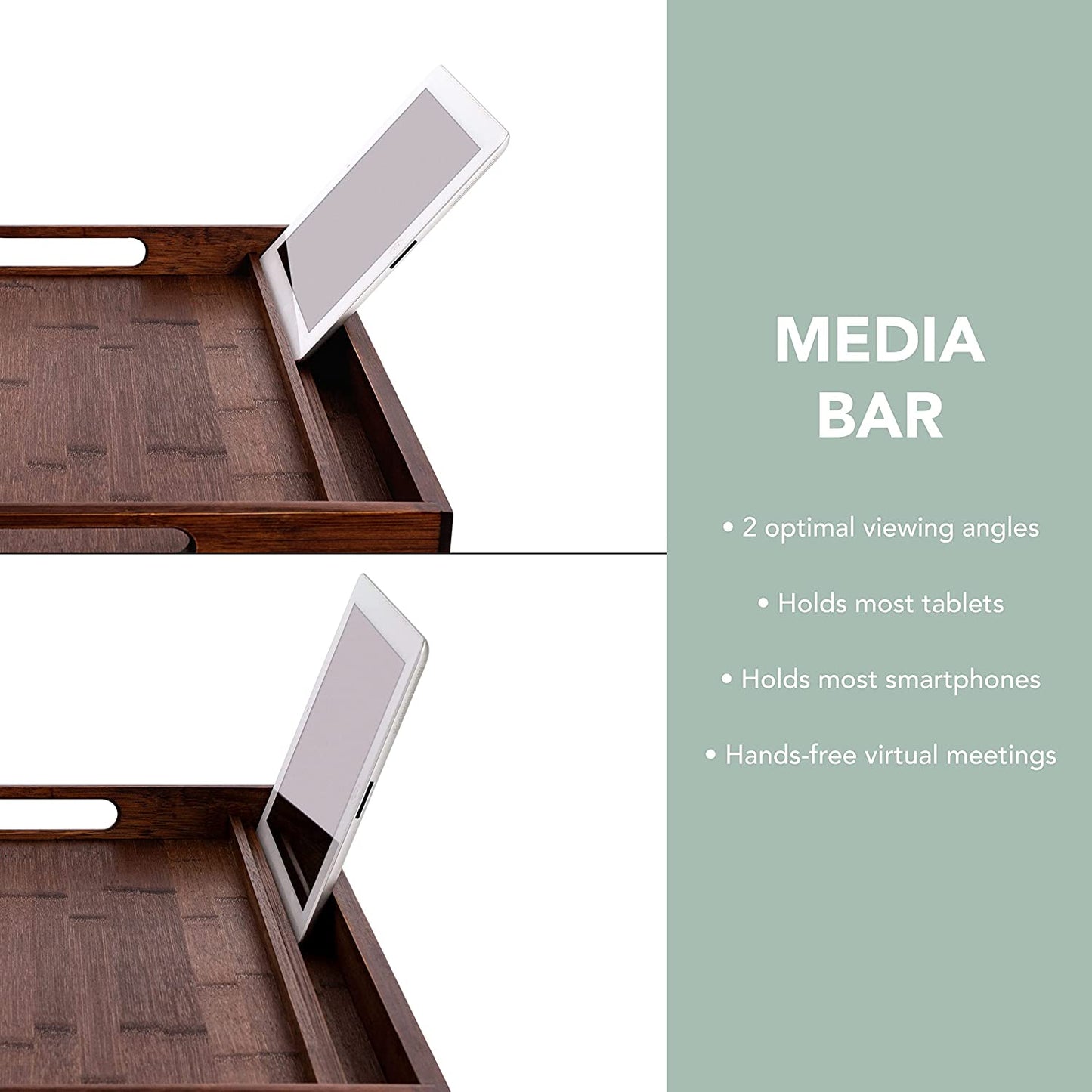 "Luxurious Bamboo Lap Desk with Phone Holder - Perfect for Laptops and Tablets up to 17.3 Inches - Stylish Java Design - Style No. 78112"