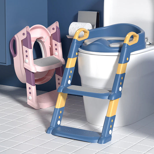 "Ultimate 2-In-1 Potty Training Seat: Foldable, Safe, and Adjustable for Easy Toilet Training with Backrest and Step Stool for Infants and Toddlers"