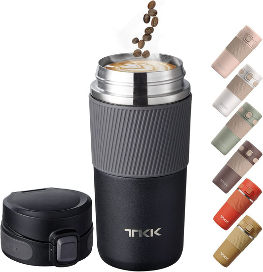 "Stay Hot on the Go: Leak-Proof Insulated Coffee Travel Mug with Thermos Technology - 15 Oz, Sleek Black Design"